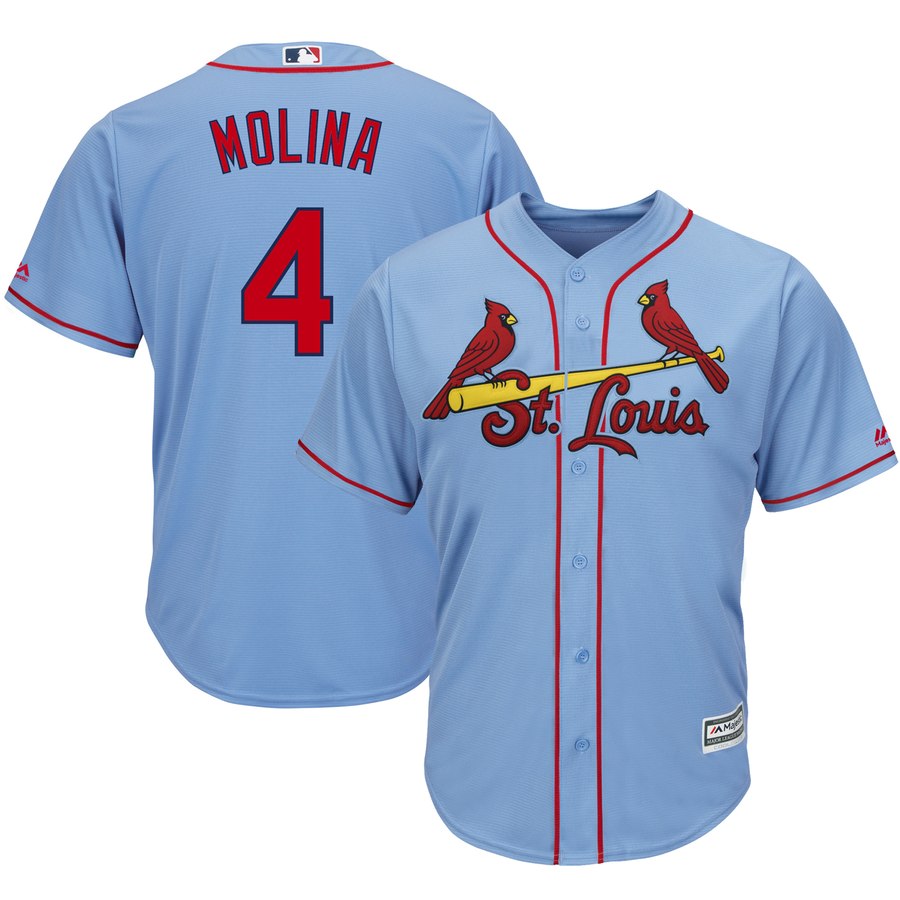 Men's St. Louis Cardinals #4 Yadier Molina Majestic Light Blue Cool Base Stitched MLB Jersey
